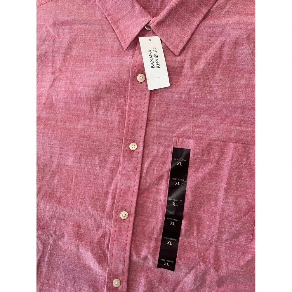 Banana Republic Mens XL Red Short Sleeve Cotton Button Down Shirt NWT